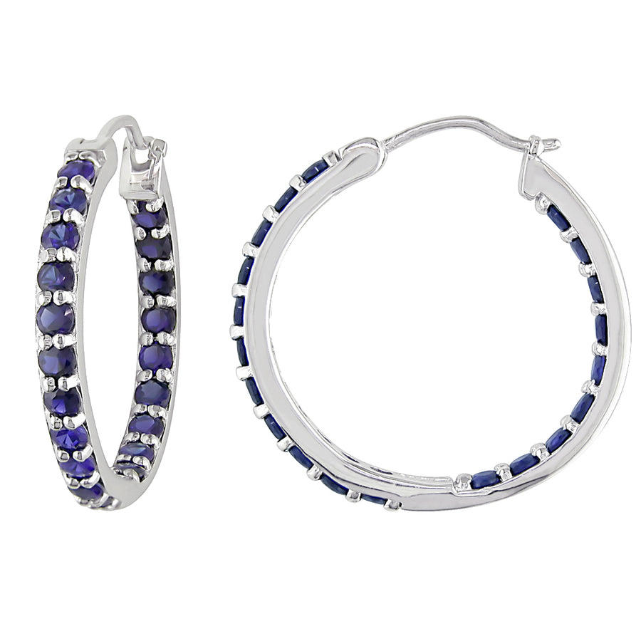 3.60 Carat (ctw) Lab-Created Blue Sapphire In and Out Hoop Earrings in Sterling Silver Image 1