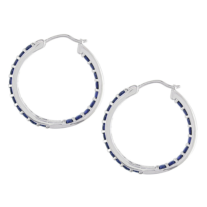 3.60 Carat (ctw) Lab-Created Blue Sapphire In and Out Hoop Earrings in Sterling Silver Image 2