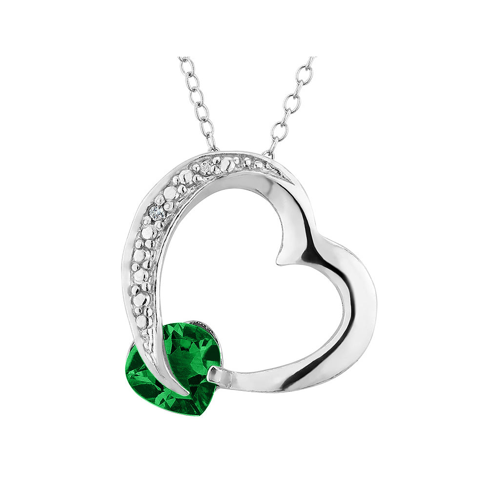 4/5 Carat (ctw) Lab-Created Emerald Heart Pendant Necklace in Sterling Silver with Chain Image 1