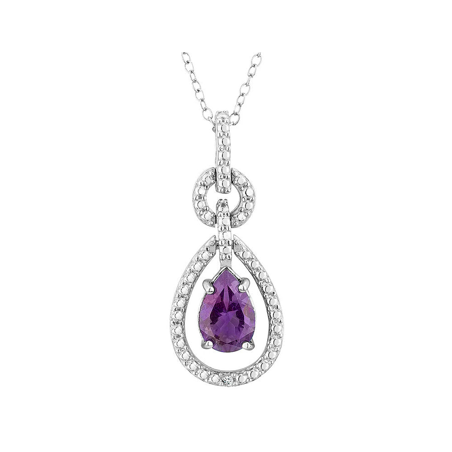 Amethyst Pendant Necklace with Diamond Accent in Sterling Silver with Chain Image 1
