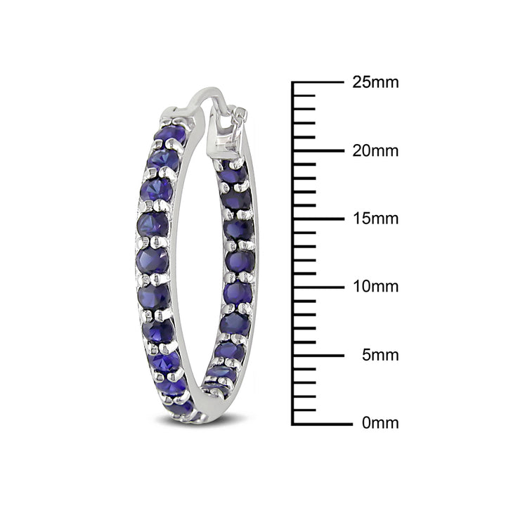 3.60 Carat (ctw) Lab-Created Blue Sapphire In and Out Hoop Earrings in Sterling Silver Image 3