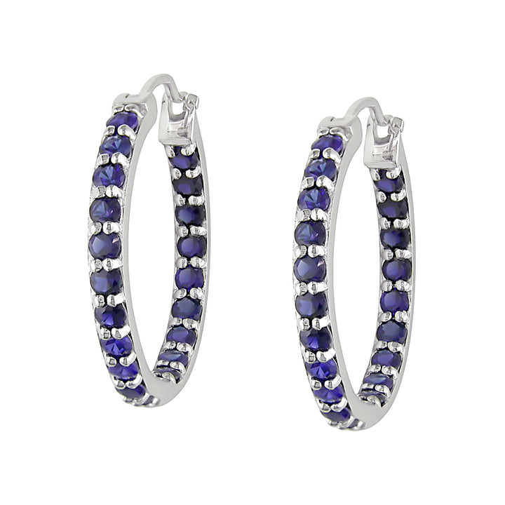 3.60 Carat (ctw) Lab-Created Blue Sapphire In and Out Hoop Earrings in Sterling Silver Image 4