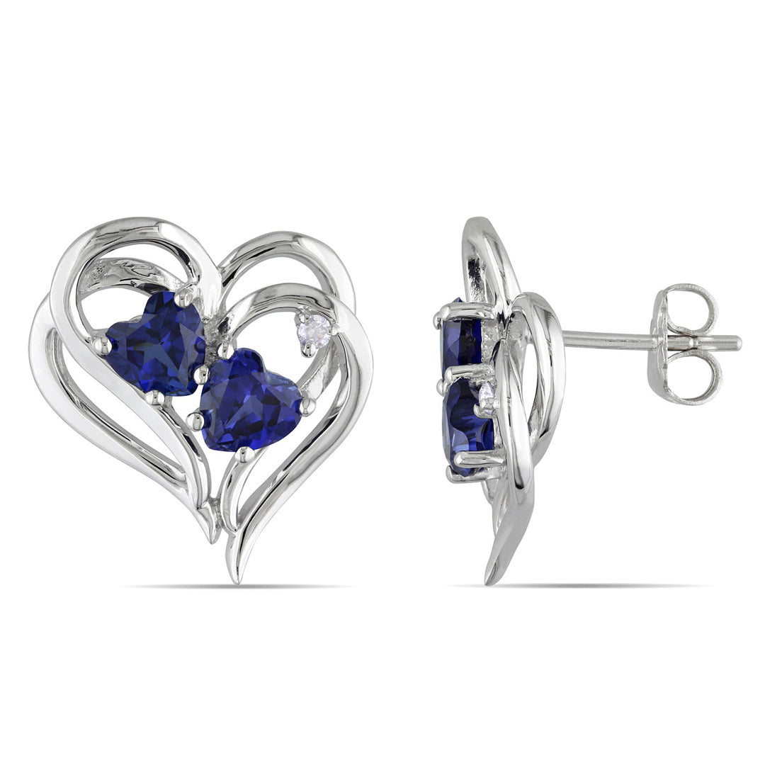 Lab-Created Blue Sapphire and Diamond 2.30 Carat (ctw) Earrings in Sterling Silver Image 1