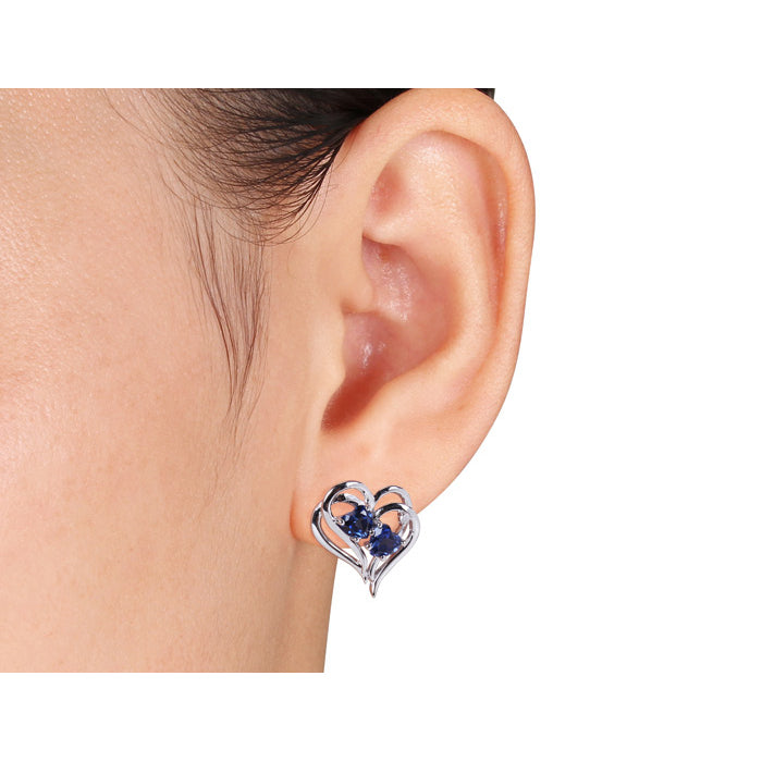 Lab-Created Blue Sapphire and Diamond 2.30 Carat (ctw) Earrings in Sterling Silver Image 2
