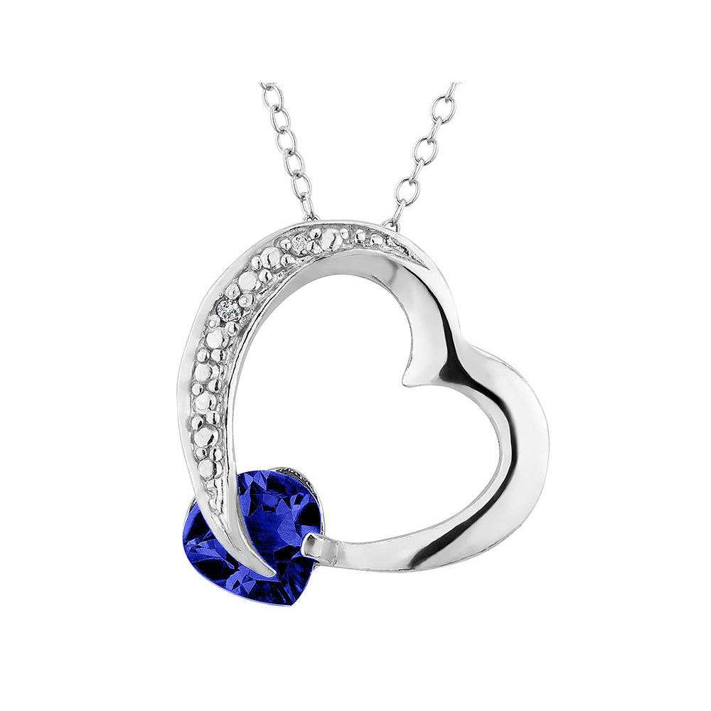 1.00 Carat (ctw) Lab-Created Blue Sapphire Heart Pendant Necklace in Sterling Silver with Chain Image 1