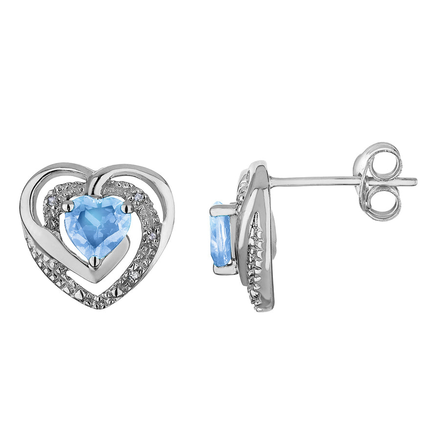 4/5 Carat (ctw) Blue Topaz Heart Earrings in Sterling Silver Image 1