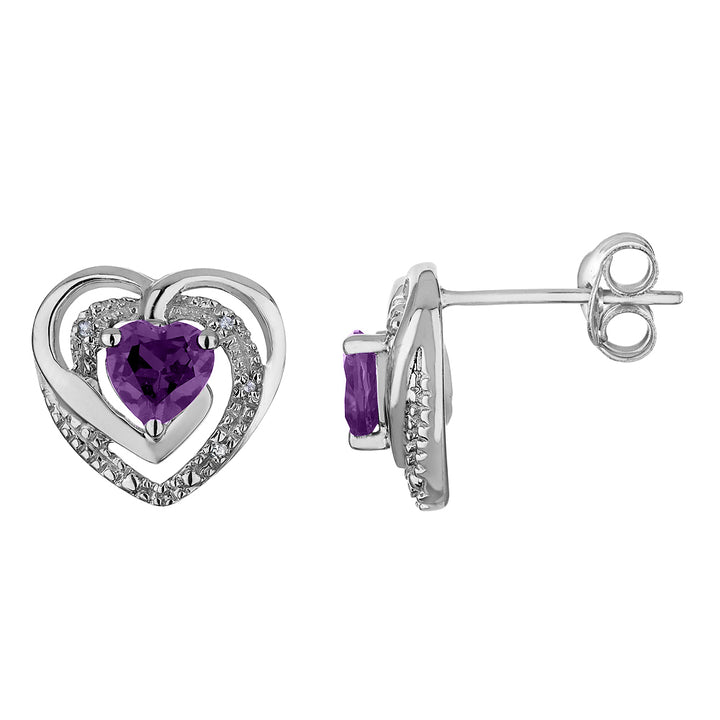 2/3 Carat (ctw) Amethyst Heart Earrings in Sterling Silver Image 1