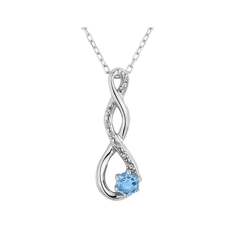 Blue Topaz Infinity Pendant Necklace with Diamond in Sterling Silver with Chain Image 1