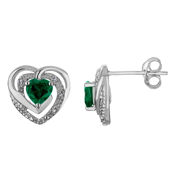 2/3 Carat (ctw) Lab-Created Emerald Heart Earrings in Sterling Silver Image 1