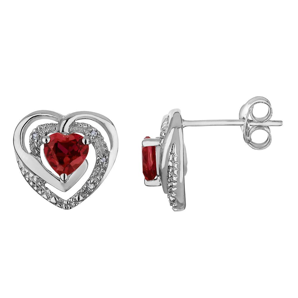 Garnet Heart Earrings with Diamonds 4/5 Carat (ctw) in Sterling Silver Image 1