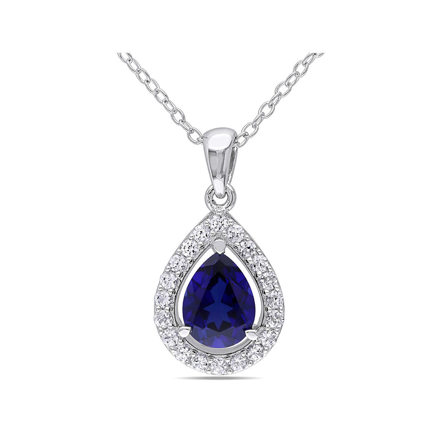 2.20 Carat (ctw) Lab-Created Blue and White Sapphire Pendant Necklace in Sterling Silver with Chain Image 1