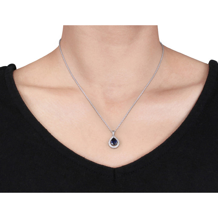 2.20 Carat (ctw) Lab-Created Blue and White Sapphire Pendant Necklace in Sterling Silver with Chain Image 2