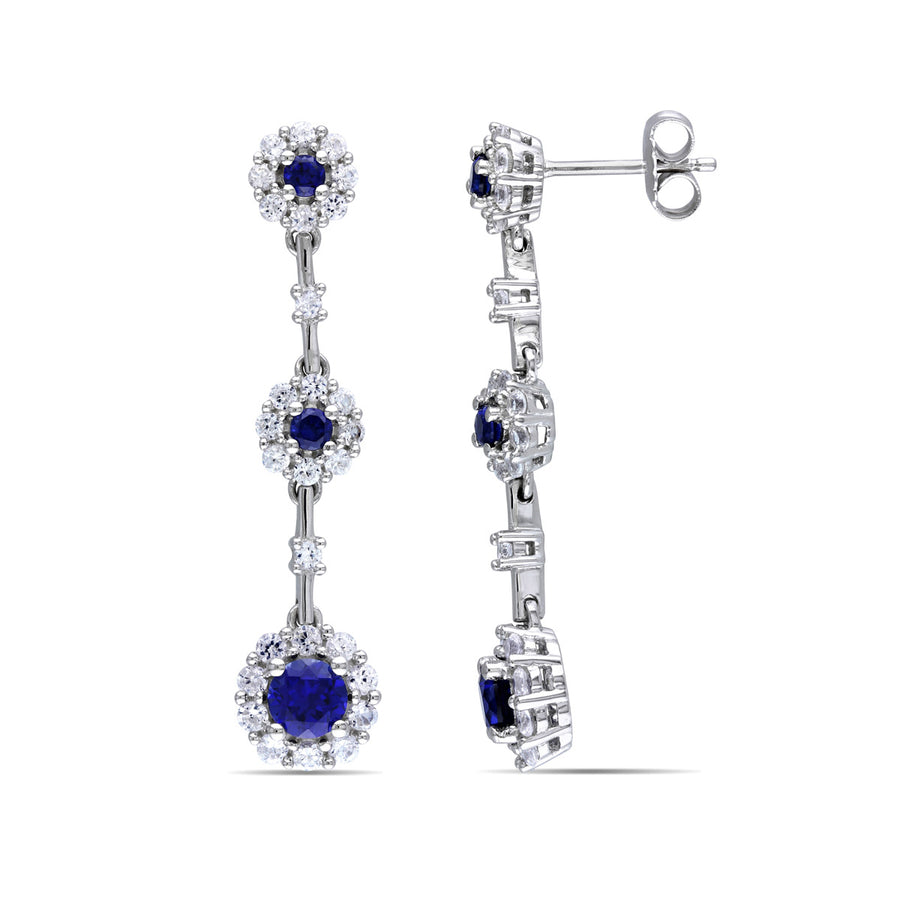 Lab-Created Blue and White Sapphire Earrings 3.50 Carat (ctw) in Sterling Silver Image 1