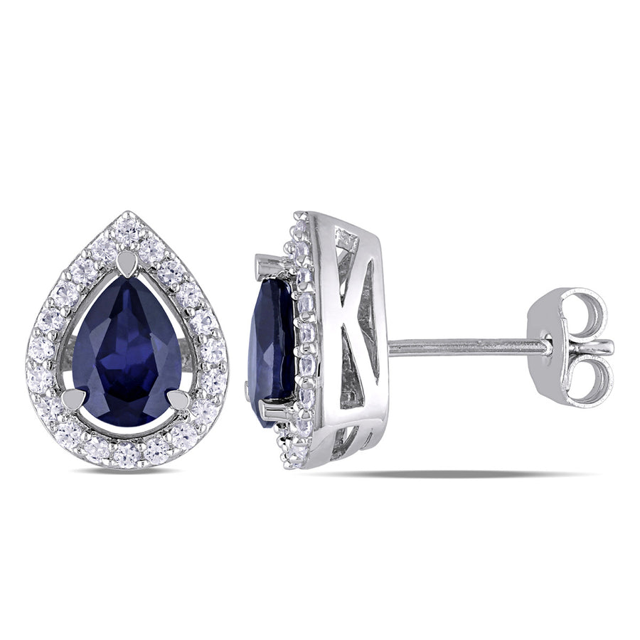 2.65 Carat (ctw) iLab-Created Blue and White Sapphire Earrings in Sterling Silver Image 1