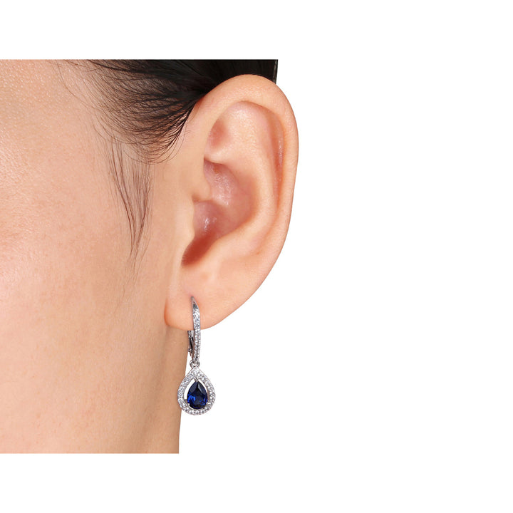 2.90 Carat (ctw) Lab-Created Blue and White Sapphire Earrings in Sterling Silver Image 2