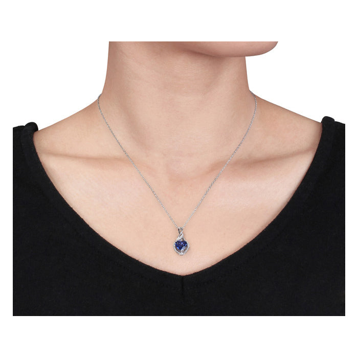 2.00 Carat (ctw) Lab-Created Blue Sapphire Heart Pendant Necklace in Sterling Silver Image 2