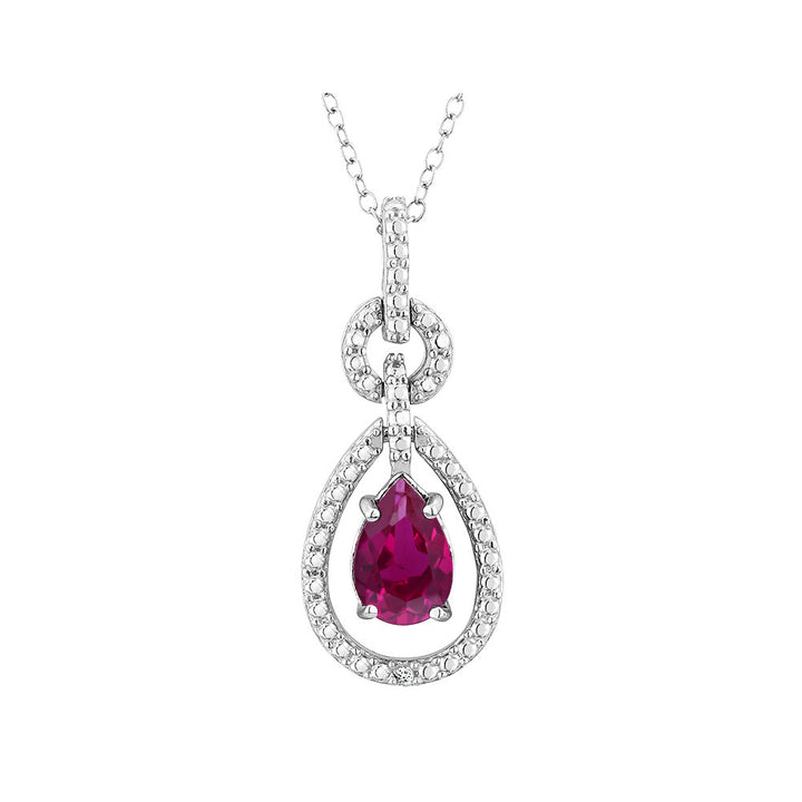 Created Ruby Pendant Necklace in Sterling Silver with Chain Image 1