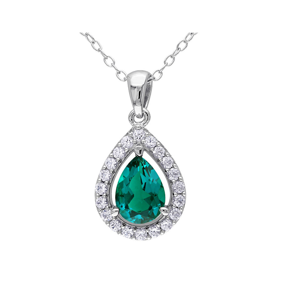 1.50 Carat (ctw) Lab-Created Emerald and White Sapphire Drop Pendant Necklace in Sterling Silver Image 1
