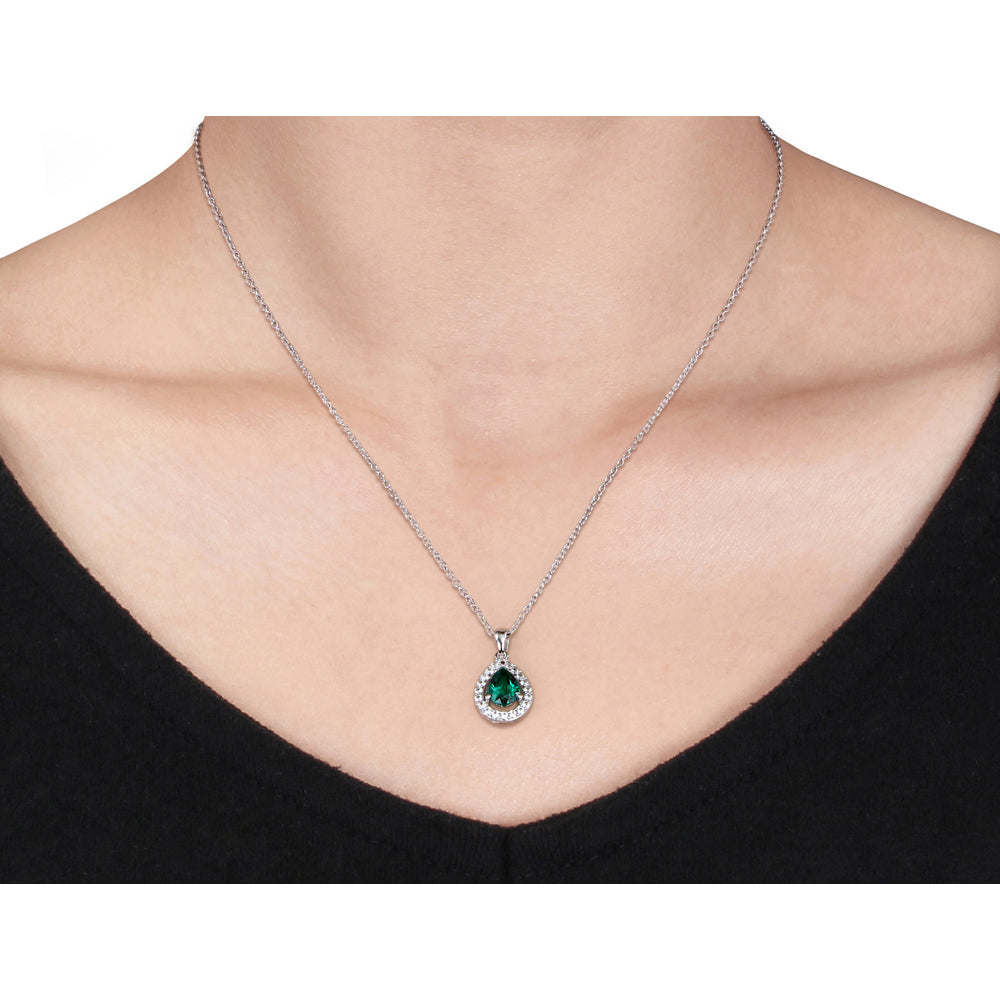 1.50 Carat (ctw) Lab-Created Emerald and White Sapphire Drop Pendant Necklace in Sterling Silver Image 2