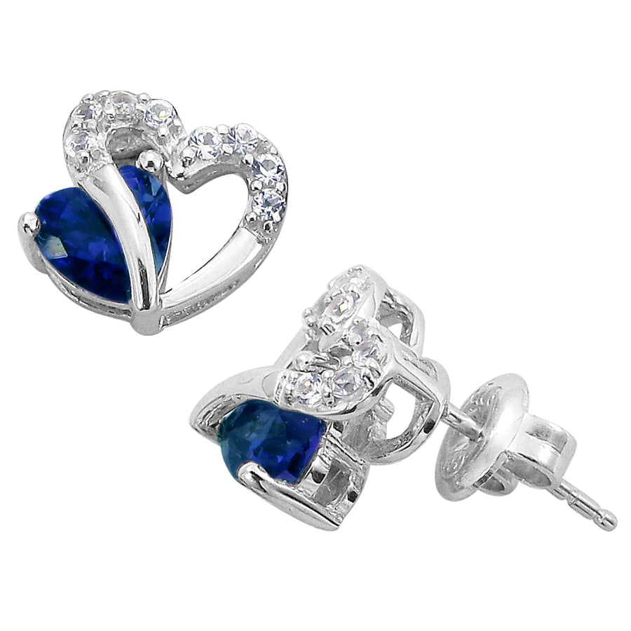 Sterling Silver Created Blue and White Sapphire Two Hearts Earrings Image 1