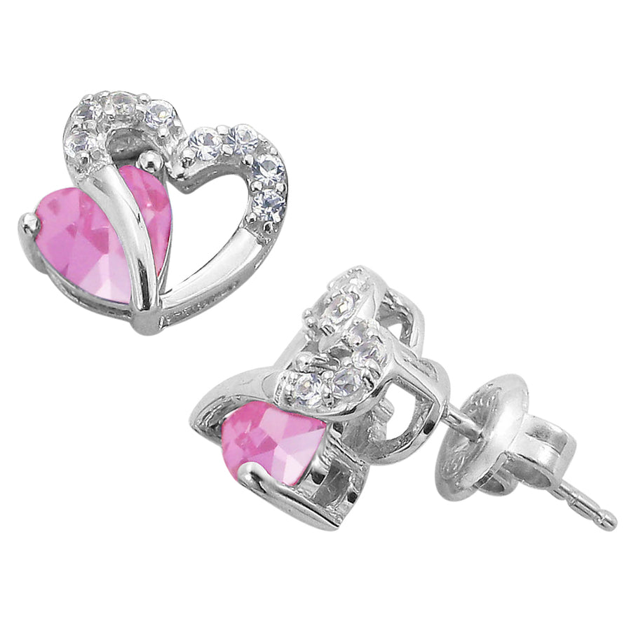 Sterling Silver Created Pink and White Sapphire Two Hearts Earrings Image 1