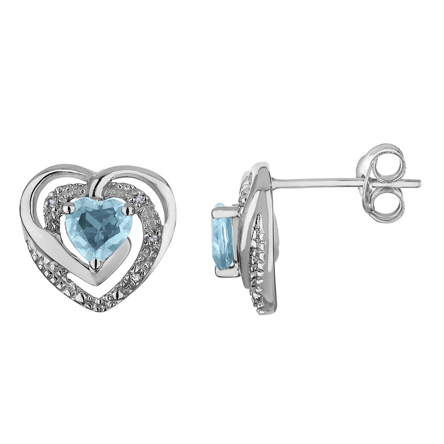 Aquamarine Heart Earrings with Diamonds 4/5 Carat (ctw) in Sterling Silver Image 1