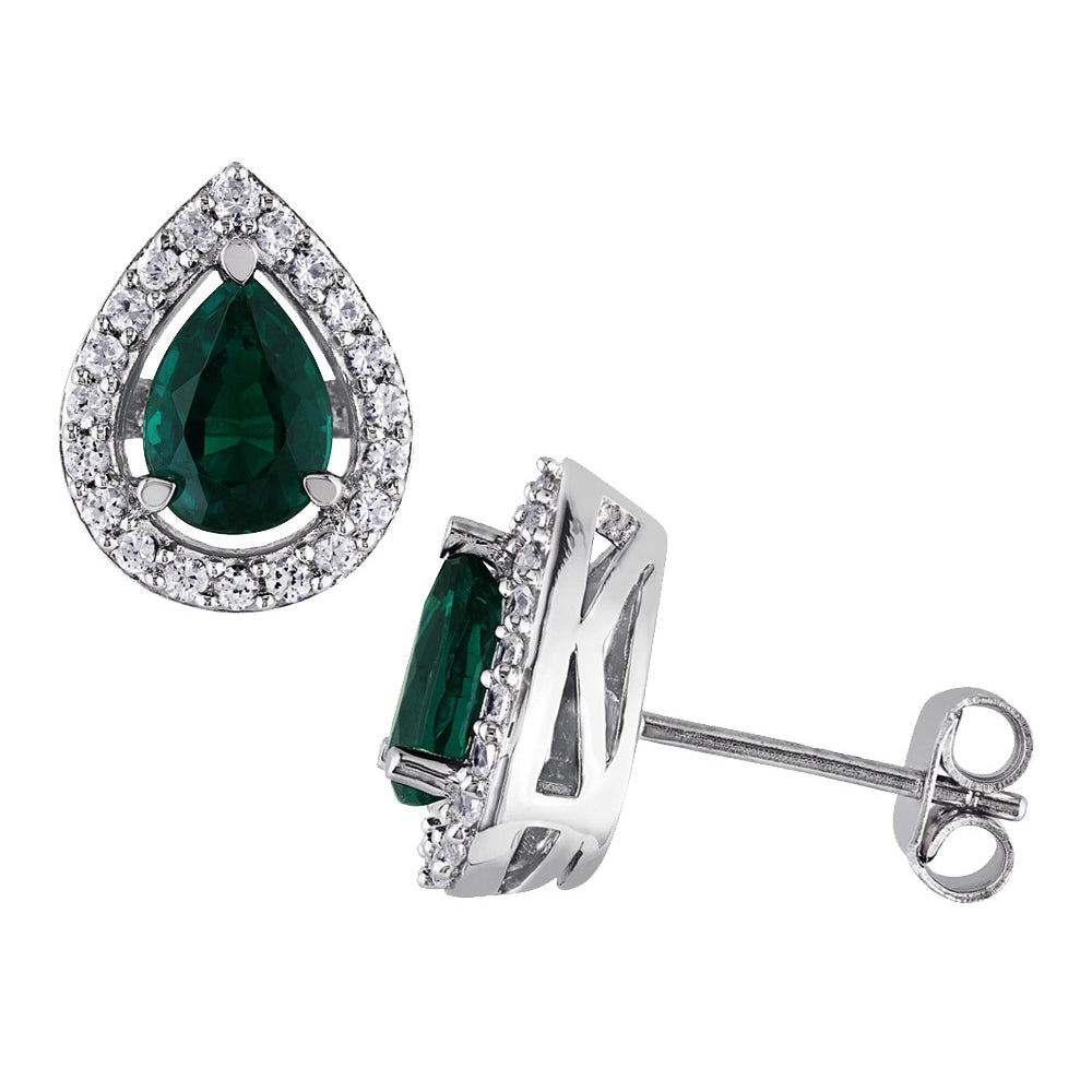 5.45 Carat (ctw) Lab-Created Emerald and Created White Sapphire Earrings in Sterling Silver Image 1