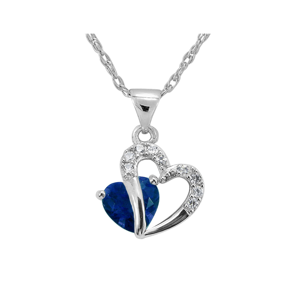 Lab-Created Blue and White Sapphire Two Hearts Pendant in Sterling Silver with Chain Image 1