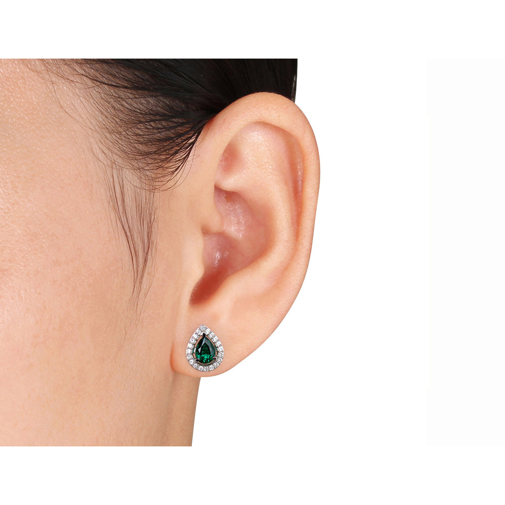 5.45 Carat (ctw) Lab-Created Emerald and Created White Sapphire Earrings in Sterling Silver Image 2