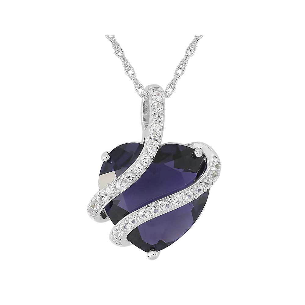 Sterling Silver Lab-Created Amethyst and White Sapphire Heart Pendant with Chain Image 1