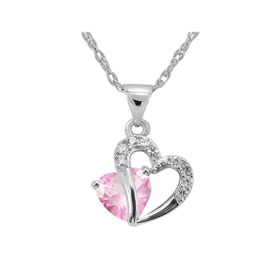 Created Pink and  White Sapphire Two Hearts Pendant in Sterling Silver with Chain Image 1