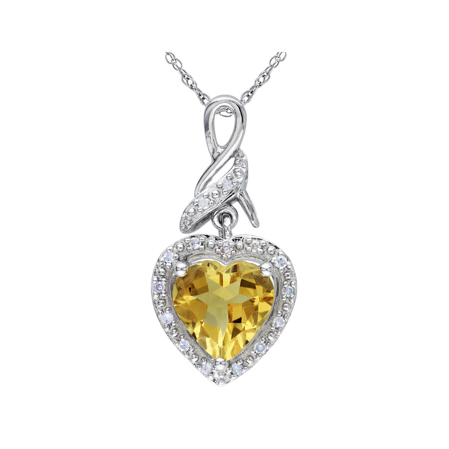 1.70 Carat (ctw) Citrine and Diamond Heart Pendant Necklace in Sterling Silver with Chain Image 1