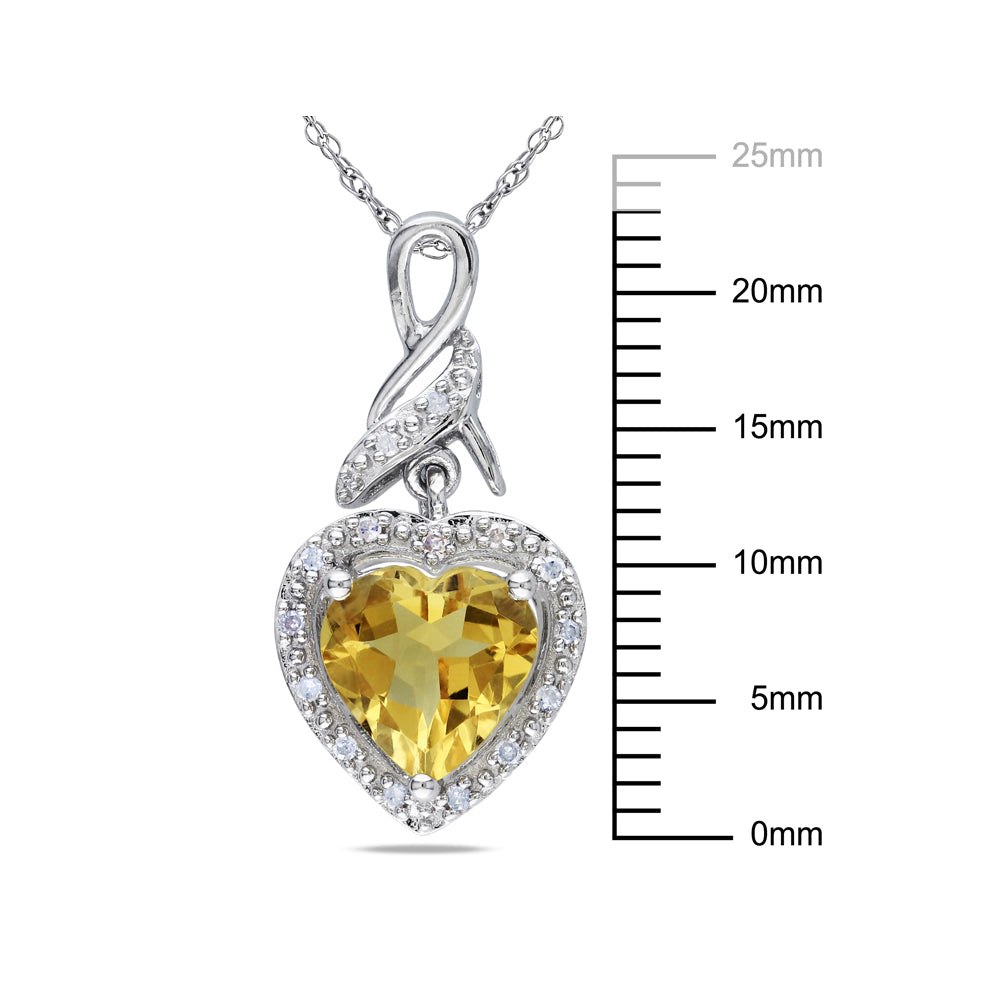 1.70 Carat (ctw) Citrine and Diamond Heart Pendant Necklace in Sterling Silver with Chain Image 2