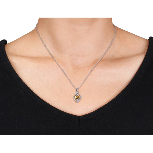 1.70 Carat (ctw) Citrine and Diamond Heart Pendant Necklace in Sterling Silver with Chain Image 3