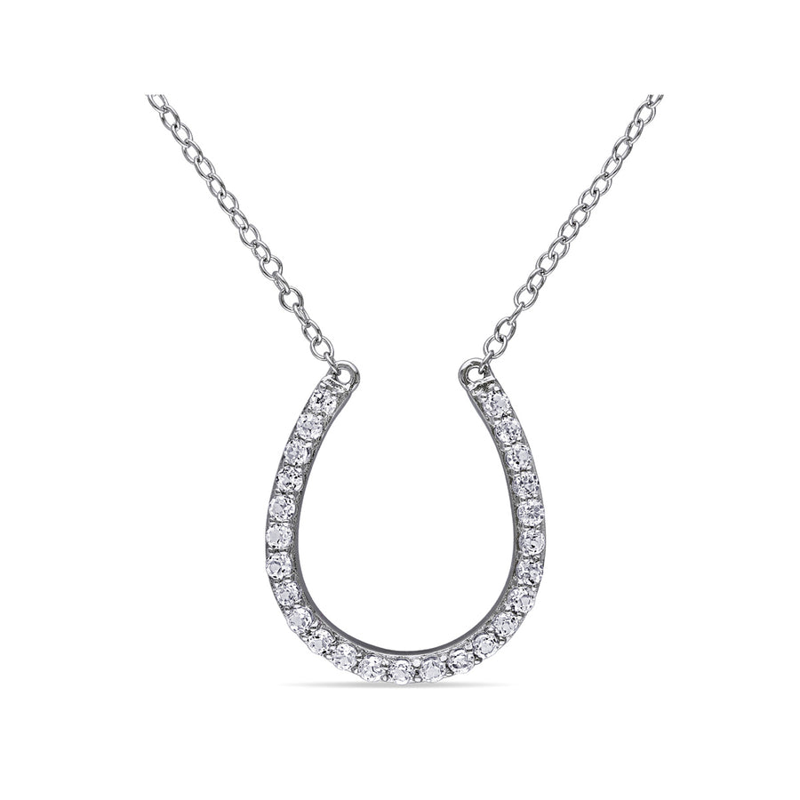 White Topaz 3/4 Carat (ctw) Horseshoe Necklace 17 inch in Sterling Silver Image 1