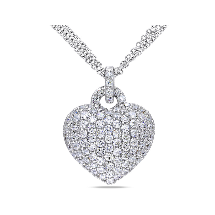 3.50 Carat (ctw) Lab-Created White Sapphire Heart Pendant Necklace in Sterling Silver Image 1