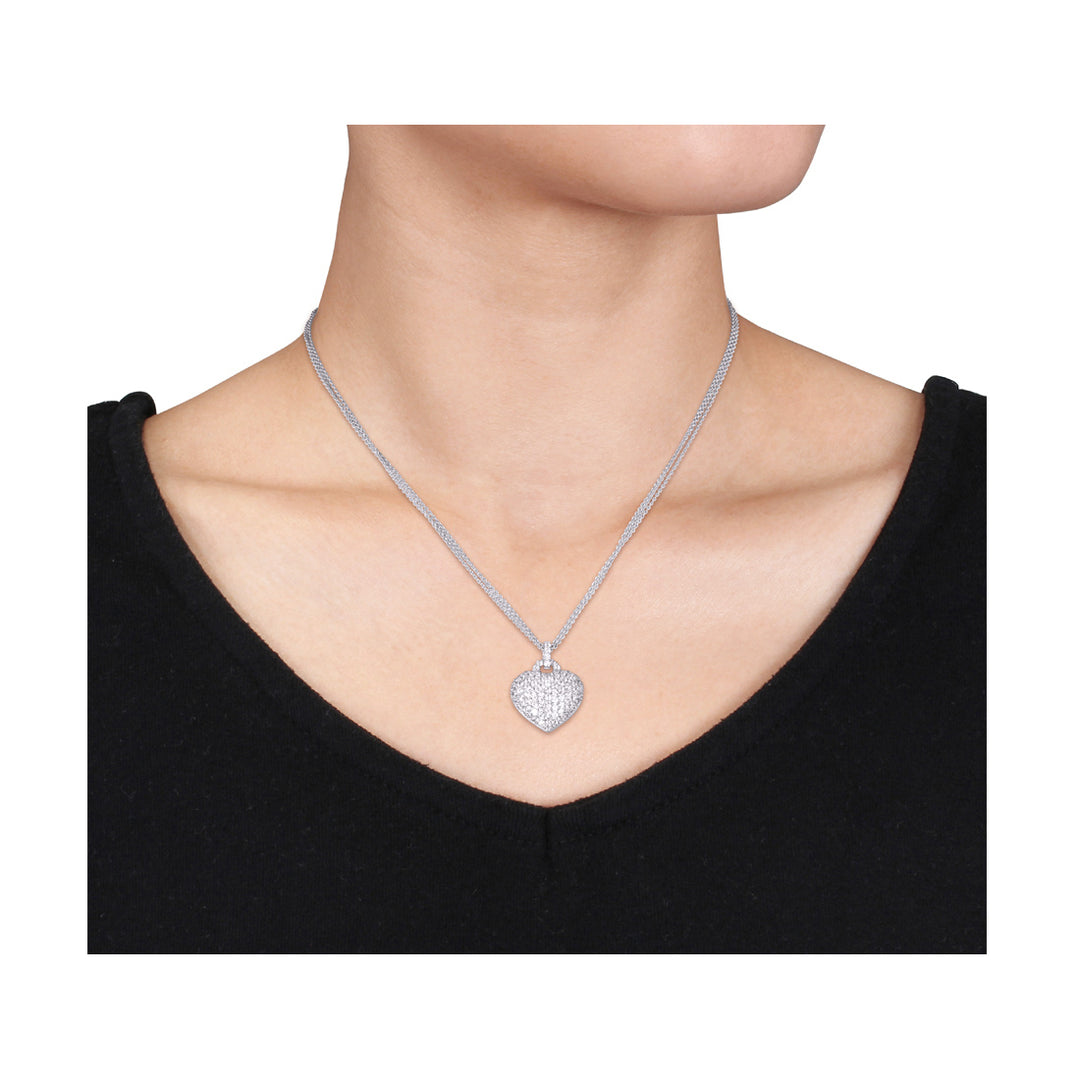 3.50 Carat (ctw) Lab-Created White Sapphire Heart Pendant Necklace in Sterling Silver Image 2