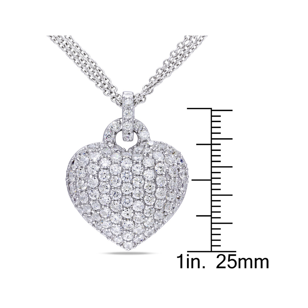 3.50 Carat (ctw) Lab-Created White Sapphire Heart Pendant Necklace in Sterling Silver Image 3