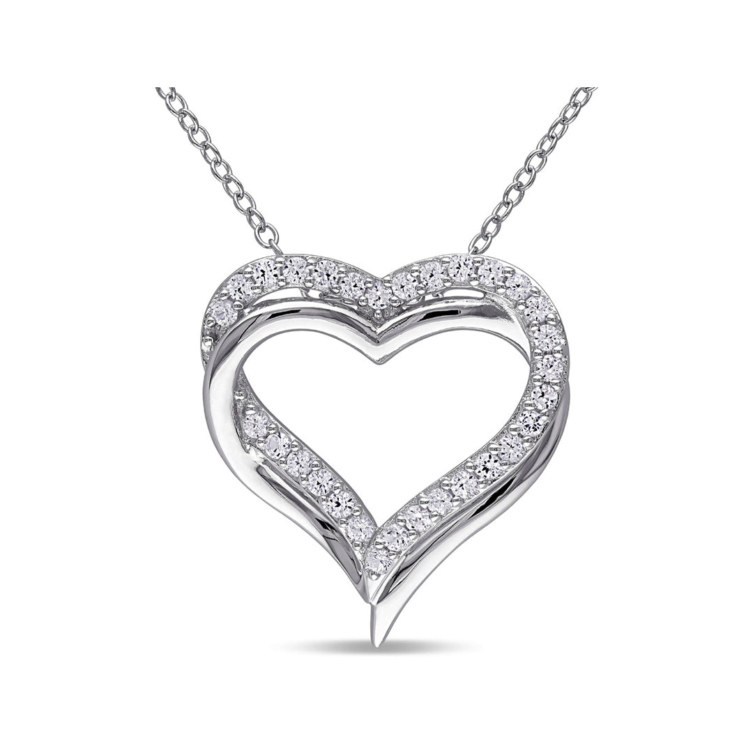 5/8 Carat (ctw) Lab-Created White Sapphire Heart Pendant Necklace in Sterling Silver With Chain Image 1