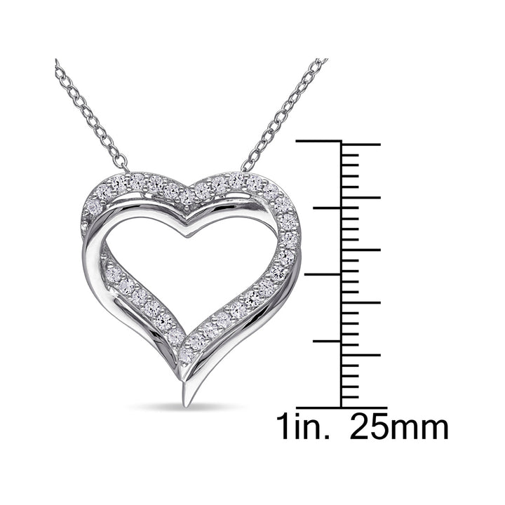 5/8 Carat (ctw) Lab-Created White Sapphire Heart Pendant Necklace in Sterling Silver With Chain Image 2