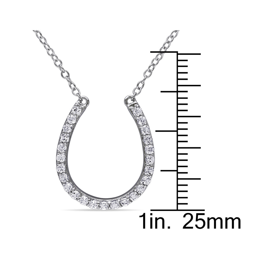 White Topaz 3/4 Carat (ctw) Horseshoe Necklace 17 inch in Sterling Silver Image 3