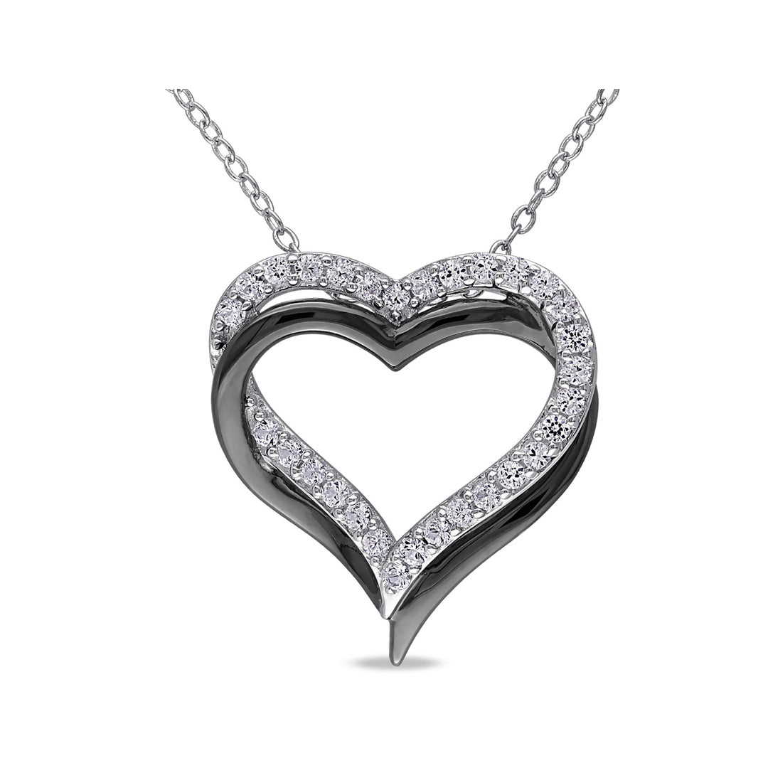 5/8 Carat (ctw) Lab-Created White Sapphire Pendant Necklace in Black Rhodium Plated Sterling Silver With Chain Image 1