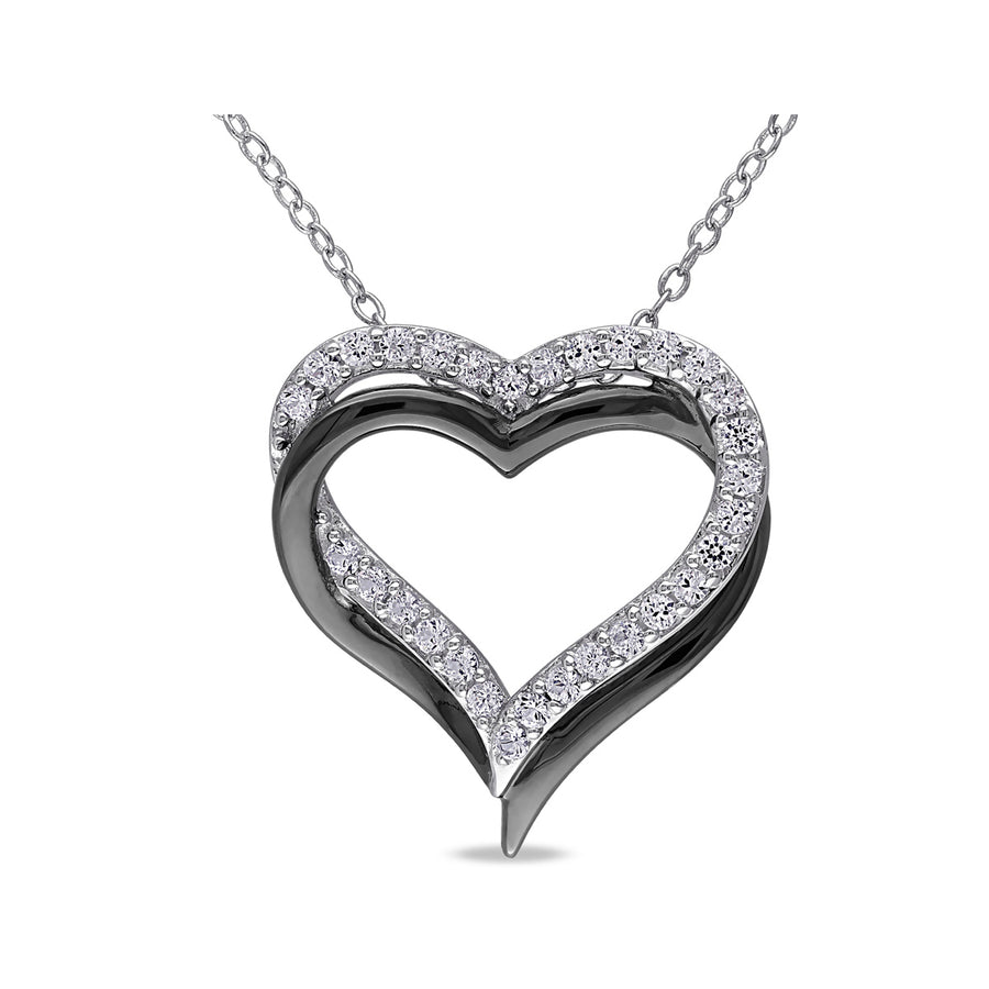 5/8 Carat (ctw) Lab Created White Sapphire Pendant Necklace in Black Rhodium Plated Sterling Silver With Chain Image 1
