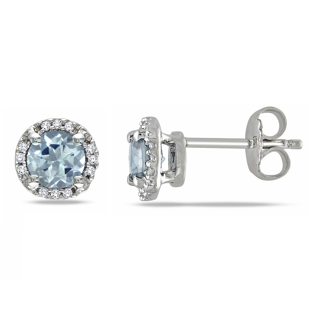 4/5 Carat (ctw) Aquamarine Halo Earrings with Diamonds in Sterling Silver Image 1