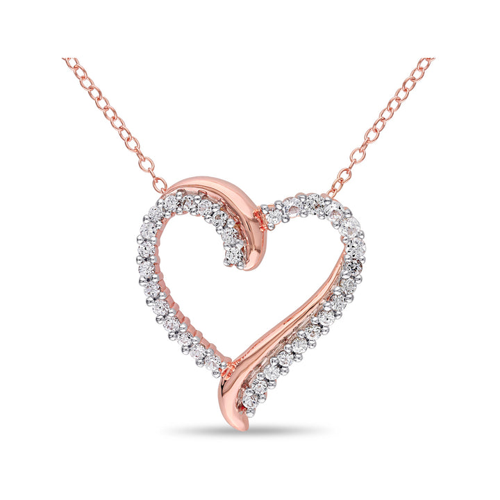 3/4 Carat (ctw) Lab-Created White Sapphire Pendant Necklace in Rose Plated Sterling Silver With Chain Image 1