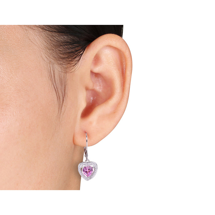 2.0 Carat (ctw) Lab-Created Pink Sapphire Dangling Heart Earrings in Sterling Silver Image 2