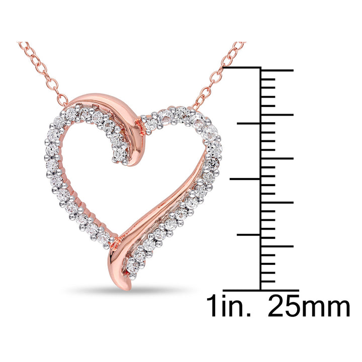 3/4 Carat (ctw) Lab-Created White Sapphire Pendant Necklace in Rose Plated Sterling Silver With Chain Image 3