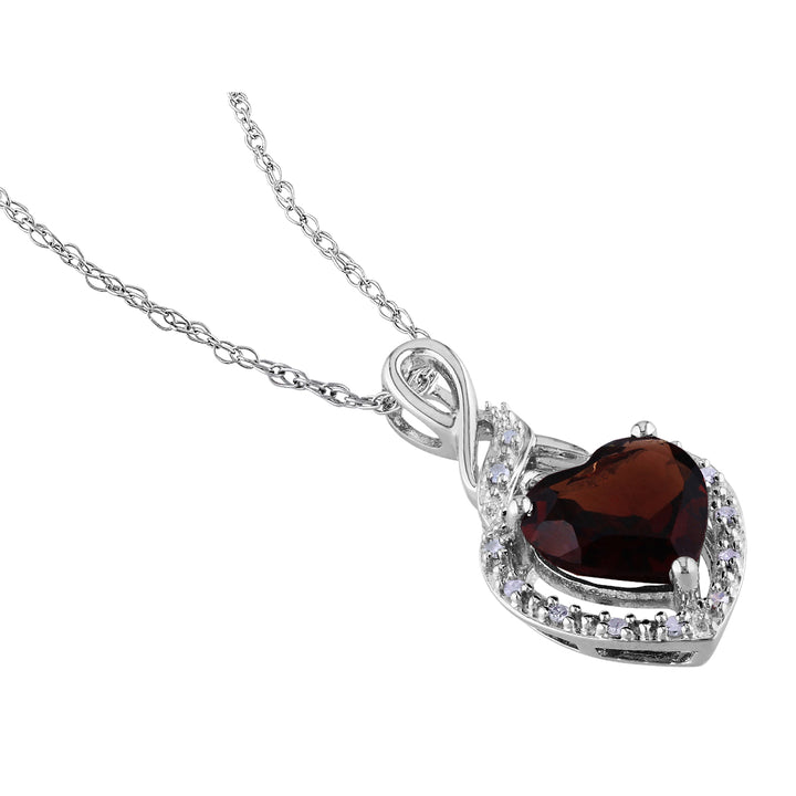 2.00 Carat (ctw) Garnet Heart Pendant Necklace in Sterling Silver with Chain Image 2