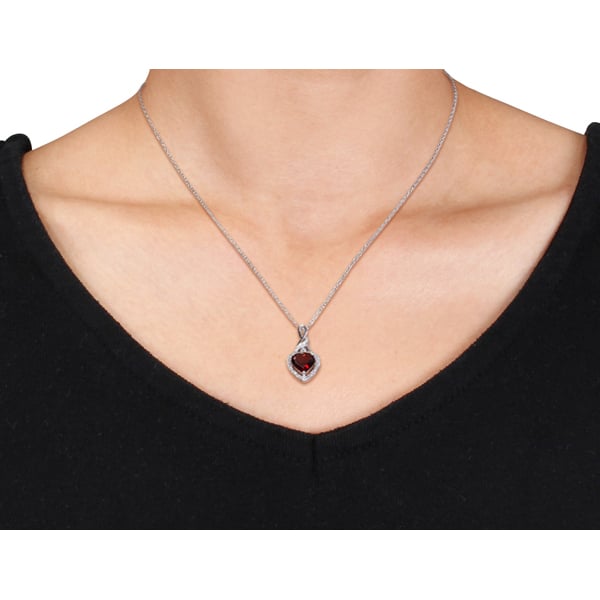 2.00 Carat (ctw) Garnet Heart Pendant Necklace in Sterling Silver with Chain Image 3