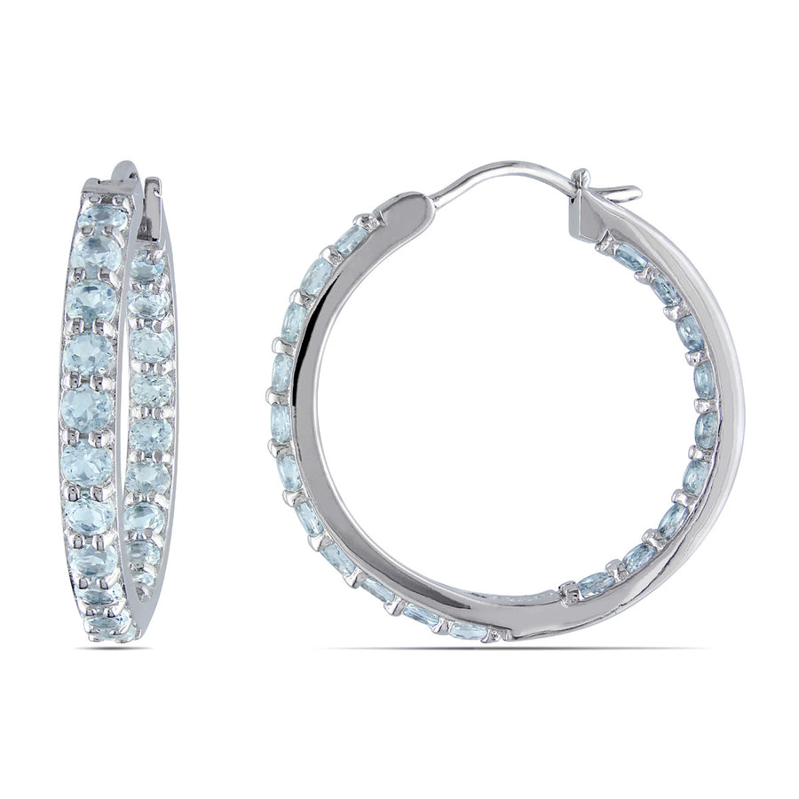 Clear Translucent Aquamarine In and Out Hoop Earrings 2.40 Carat (ctw) in Sterling Silver Image 1